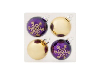 Новогоднее подвесное украшение Фиолетово-золотой  шар из стекла, набор из 4 штук / 6см