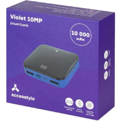 Внешний аккумулятор ACCESSTYLE VIOLET 10MP , 10000 мАч, сине-черный