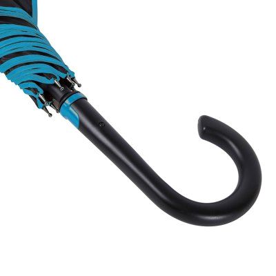 Зонт-трость "Back to black", полуавтомат, 100% полиэстер, черный с голубым